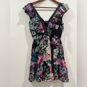 Karina Grimaldi Pink and White Ruffled Tiered Mini Dress